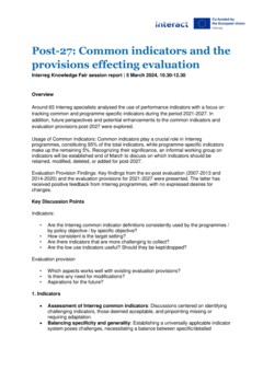  Post-27 Common indicators evaluation provisions IKF session report extended