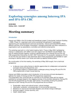 Exploring synergies among Interreg IPA and IPA-IPA CBC